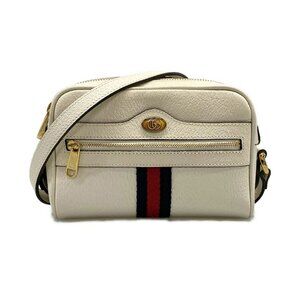 GUCCI Ophidia 517350 Cream Dark Navy Red Leather - Shoulder Bag